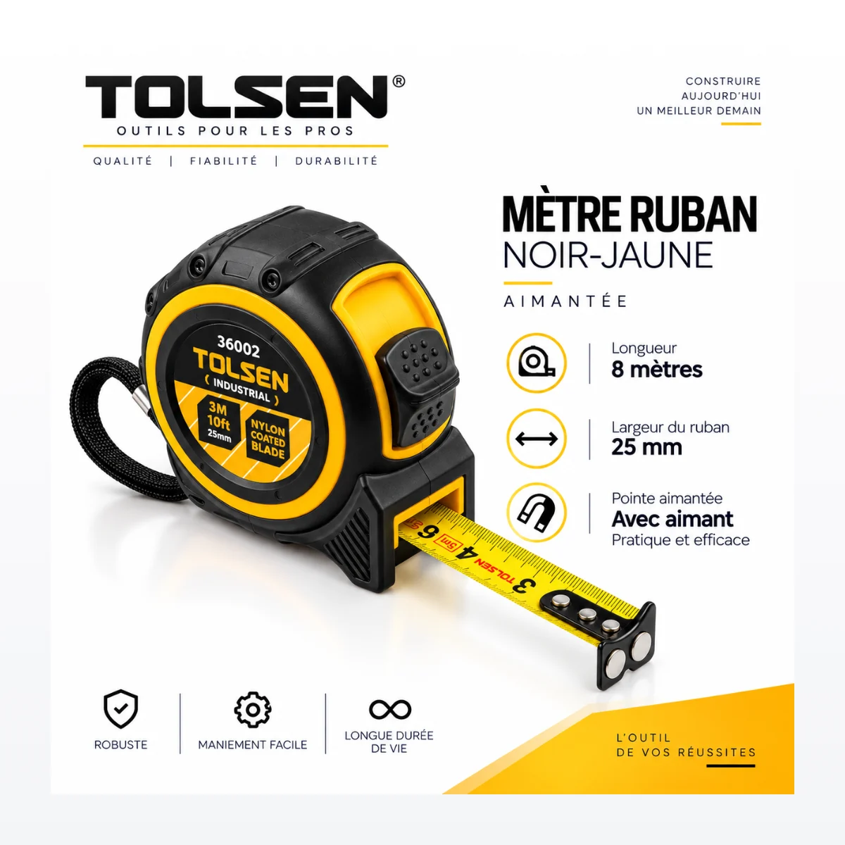 Mètre Ruban Aimanté Tolsen Industrial 8m x 25mm