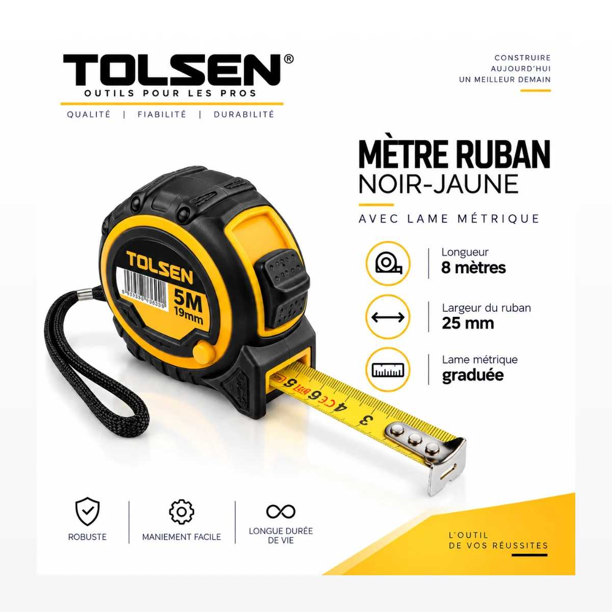 Mètre Ruban Noir-Jaune Tolsen