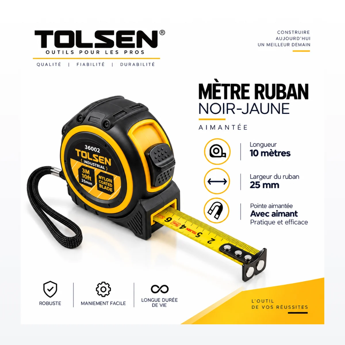 Mètre Ruban Aimanté Tolsen 10m x 25mm