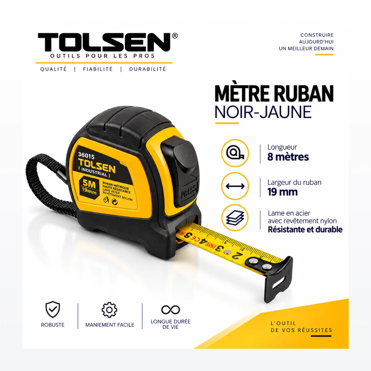 Mètre Ruban Noir-Jaune Tolsen Industrial