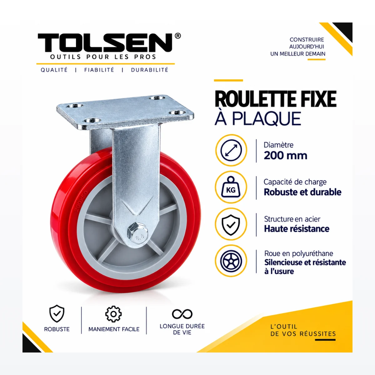 Roulette Fixe à Plaque Tolsen 200mm