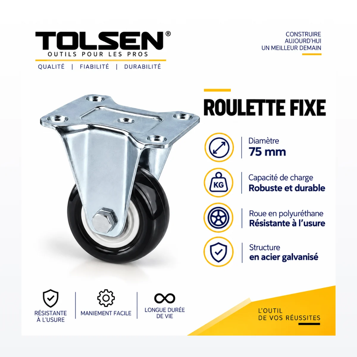 Roulette Fixe Tolsen 75 mm