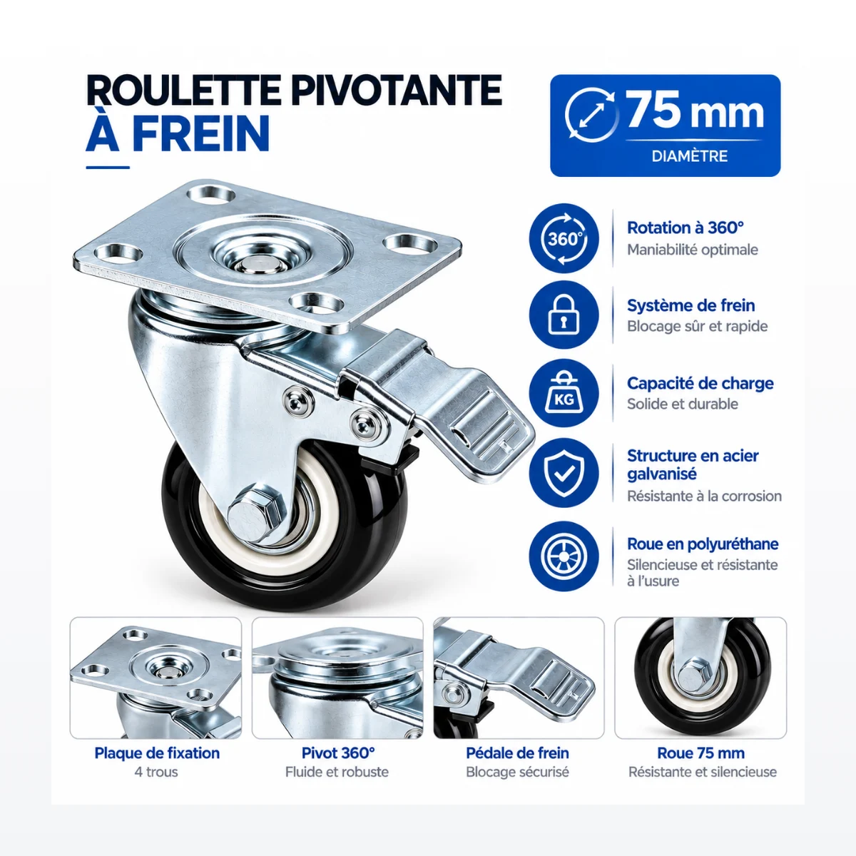 Roulette Pivotante à Frein