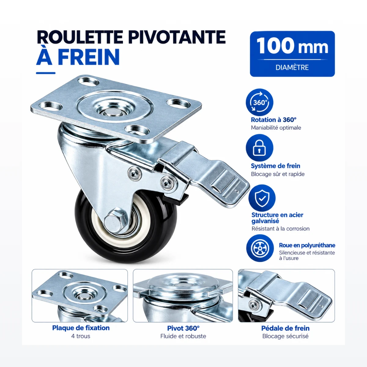Roulette Pivotante à Frein
