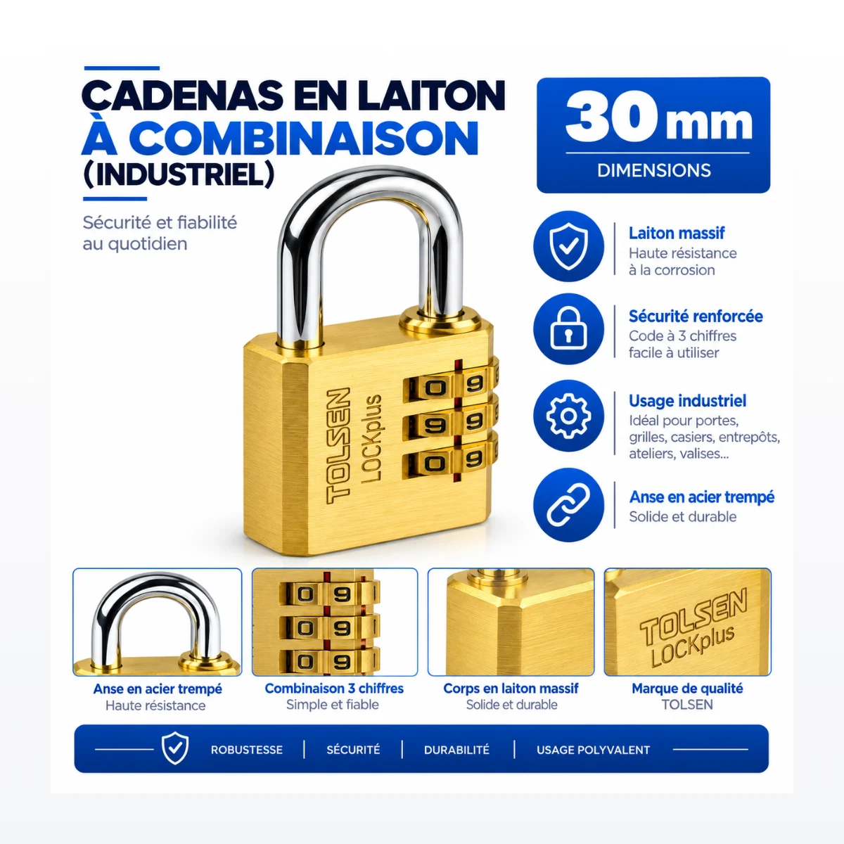 Cadenas en Laiton à Combinaison (Industriel)