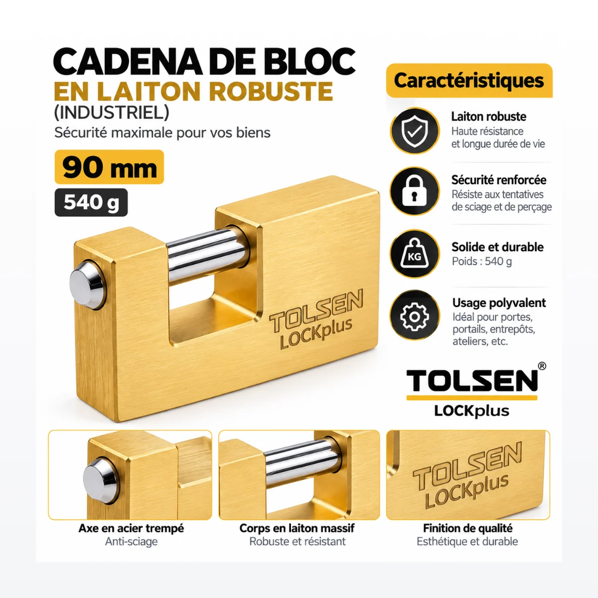 Cadenas de Bloc en Laiton Robuste (Industriel)