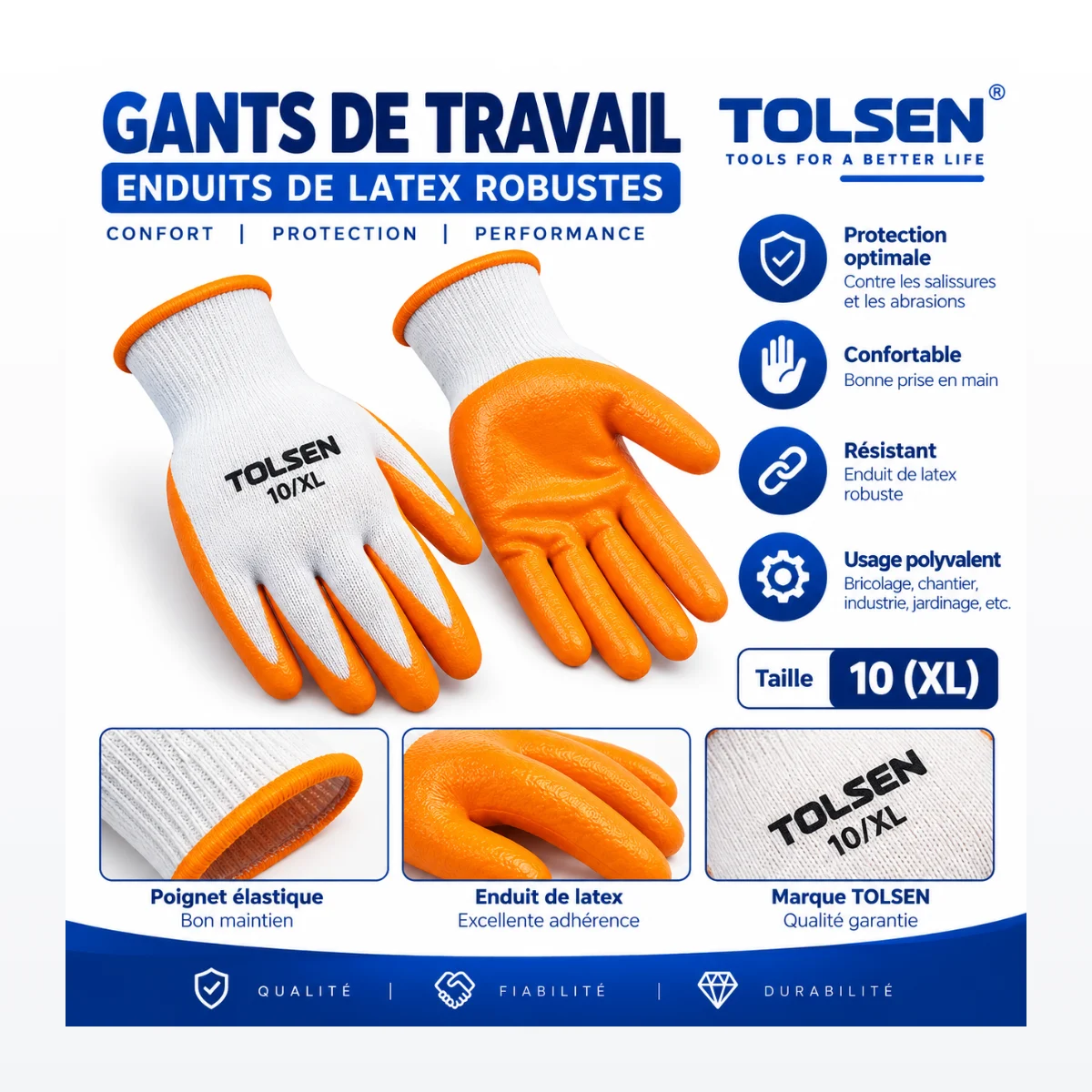 Gants de Travail Tolsen Enduits de Latex Robuste - Taille 10 (XL)