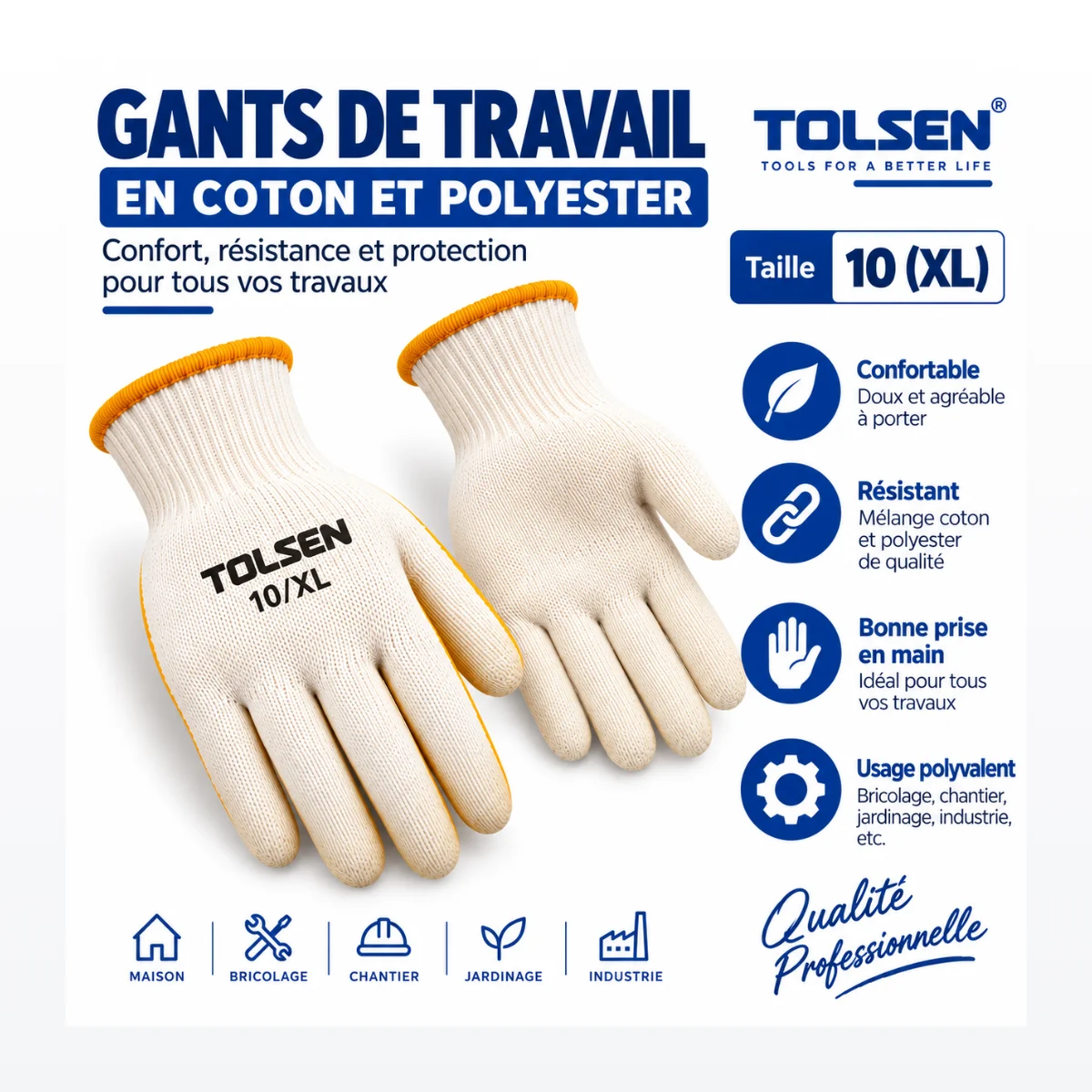 Gants de Travail en Coton et Polyester