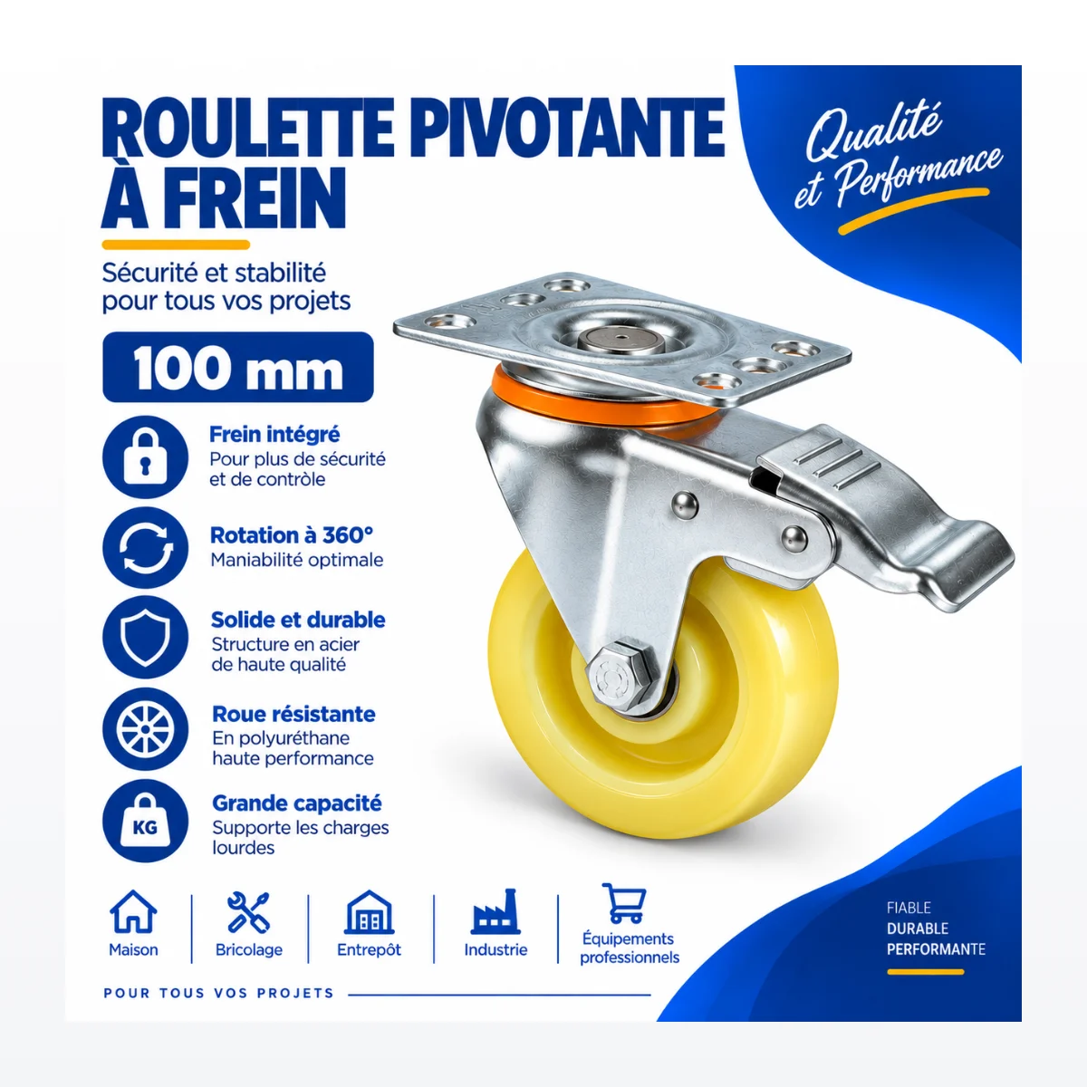 Roulette Pivotante à Frein 100 mm