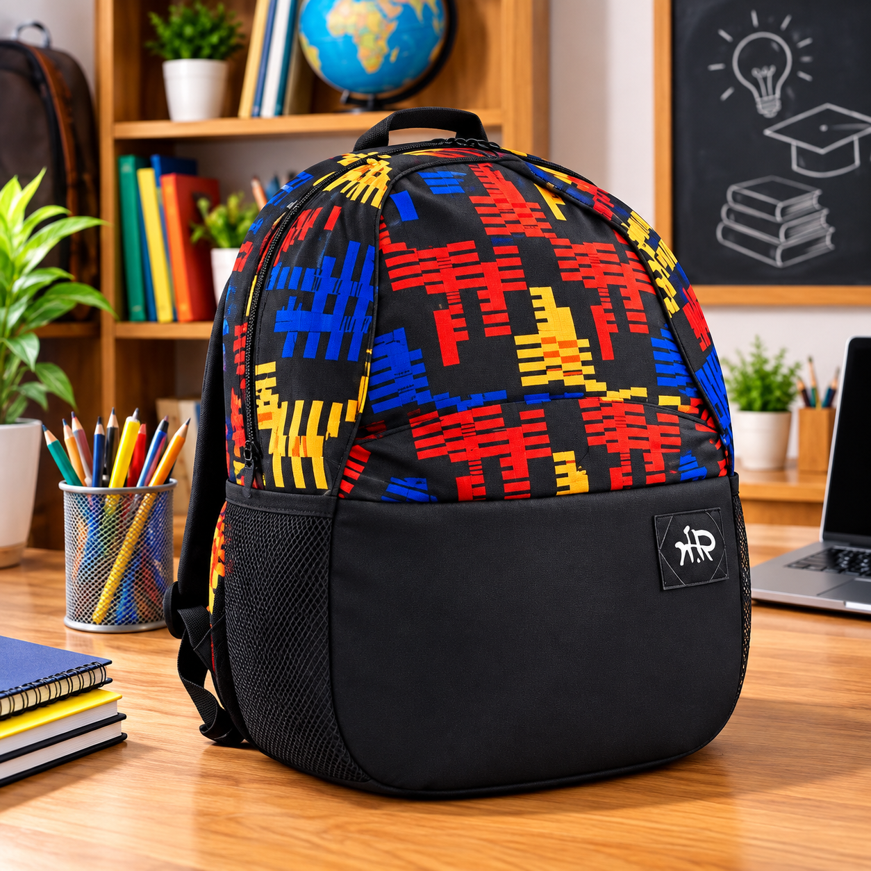 Sac à dos à motifs colorés et base noire